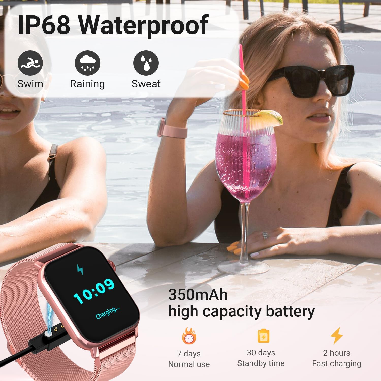 Smart Watches for Women, 1.83" HD Fitness Tracker (Answer/Make Calls), 120+ Sport Modes with Heart Rate/Sleep Monitor, IP68 Waterproof, 3 Bands, Fitness Watch for iOS Android, Pink - Image 5